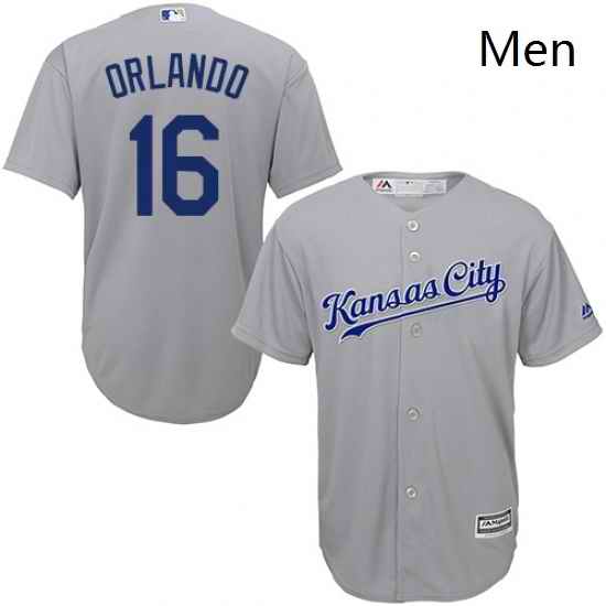 Mens Majestic Kansas City Royals 16 Paulo Orlando Replica Grey Road Cool Base MLB Jersey